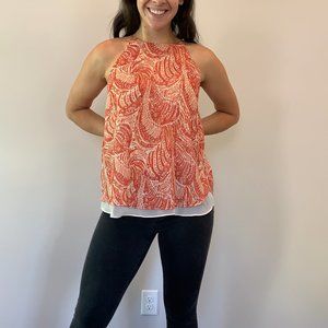 Orange and White Patterned Tank Top